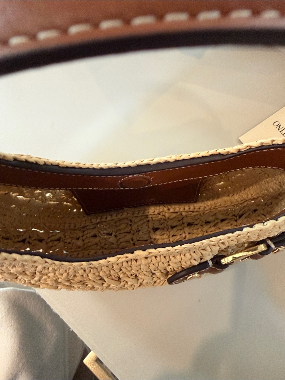 Lauren Ralph Lauren mini woven Straw Bag with Brown Leather Trim - Picture 7 of 10